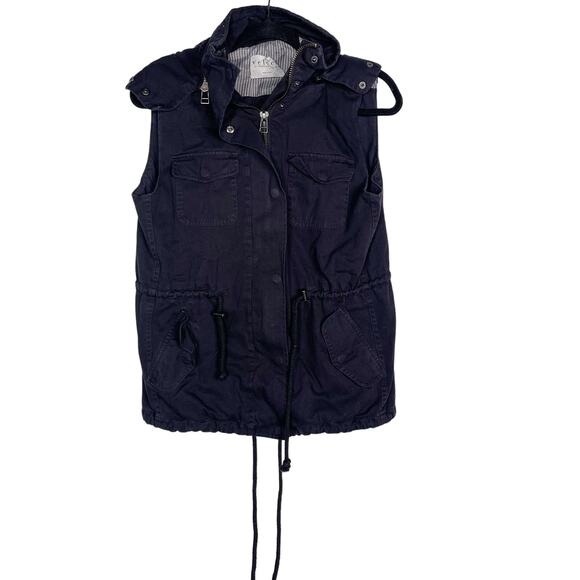 Velvet by Graham & Spencer Small S Blue Odela Army Vest with Fur Hood Full Zip - Picture 1 of 14